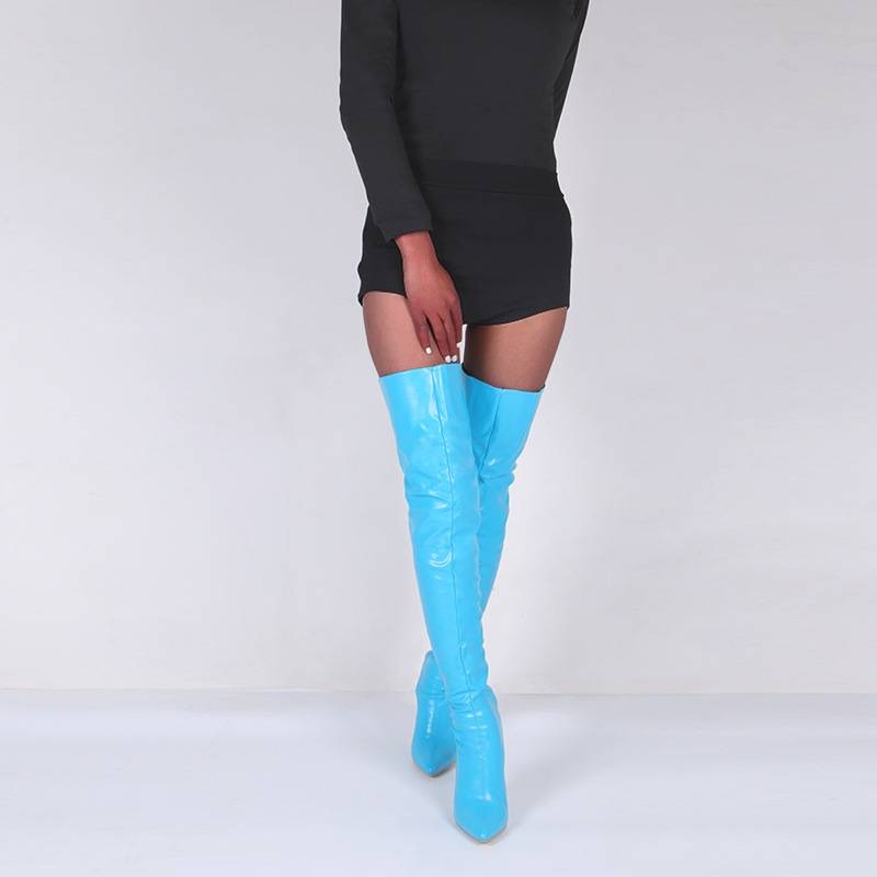 Lazada Independence Station European and American stewardess over -knee long boots pointed sexy rear zipper super large size female elastic boots