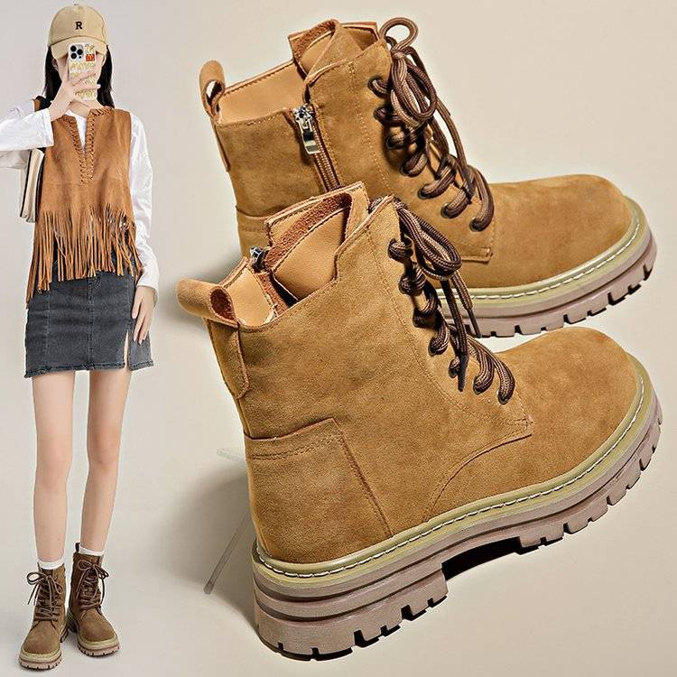 Xinjiang Tibet Traveling Martin Boots Women's North Sichuan West Grassland Desert Boots Western denim big yellow boots tide
