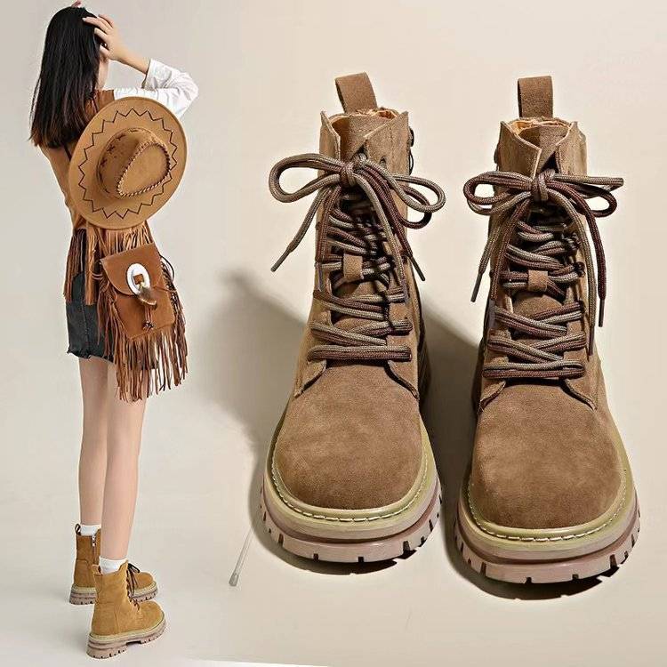 Xinjiang Tibet Traveling Martin Boots Women's North Sichuan West Grassland Desert Boots Western denim big yellow boots tide