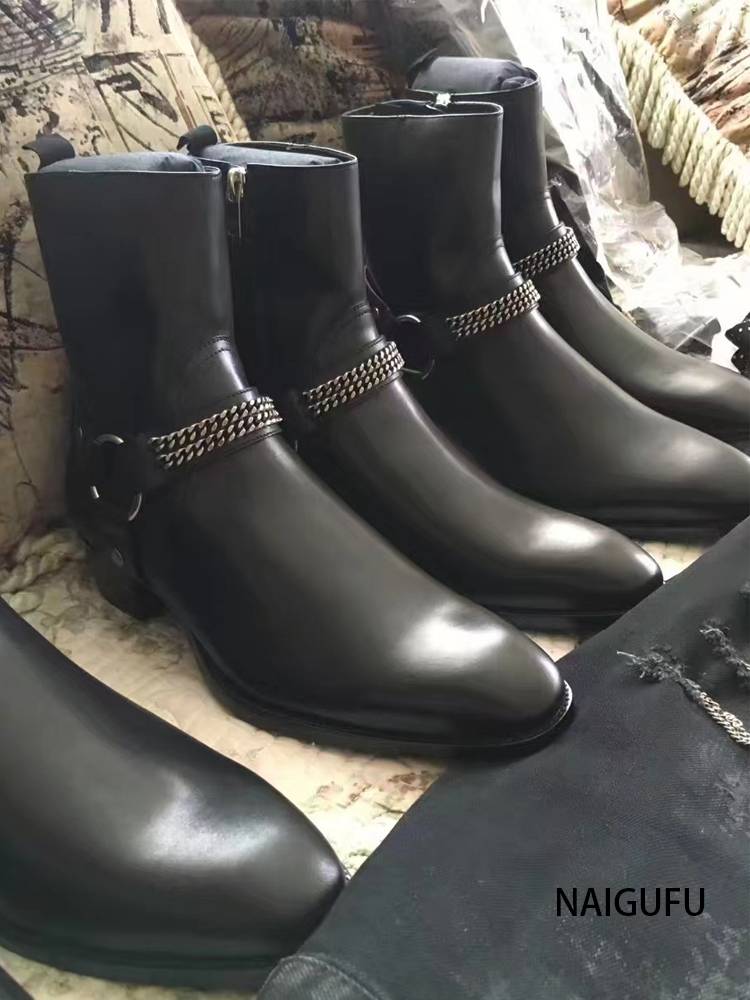 Summer Europe and America CHELSEA BOOT In the first year of Cherry Boots, male leather pointed high -top street Martin boots