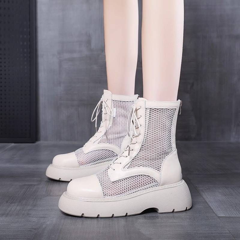 Guidi Fame Martin Boots Summer Summer Female 2024 new net yarn breathable net boots hollow thick sole boot