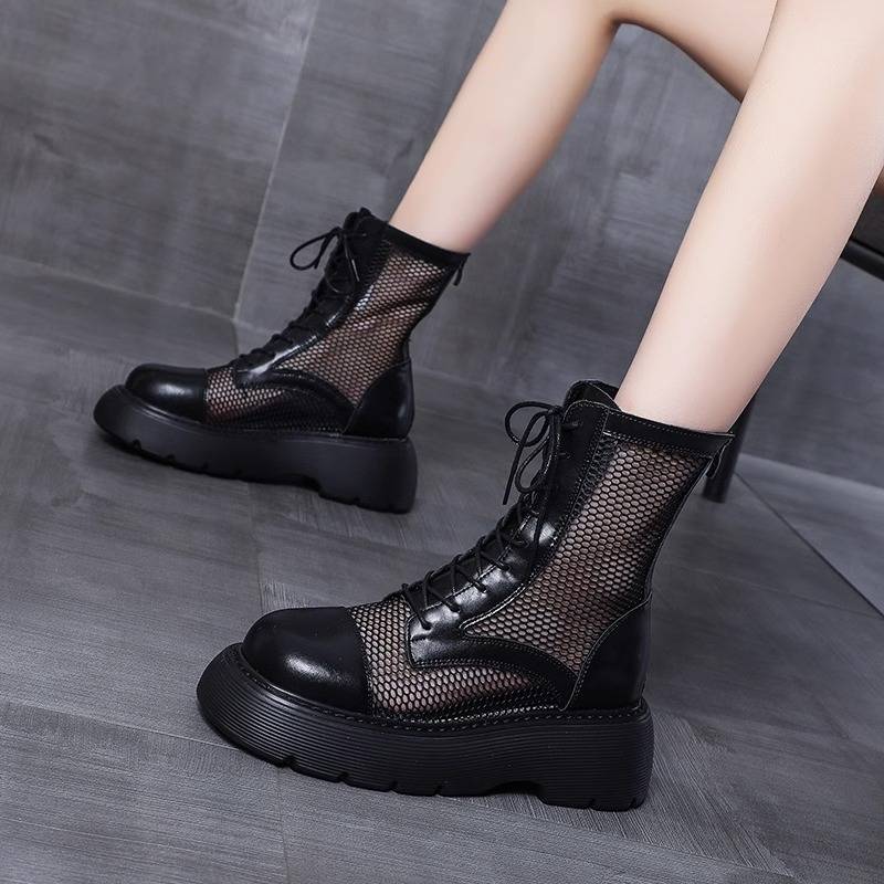Guidi Fame Martin Boots Summer Summer Female 2024 new net yarn breathable net boots hollow thick sole boot
