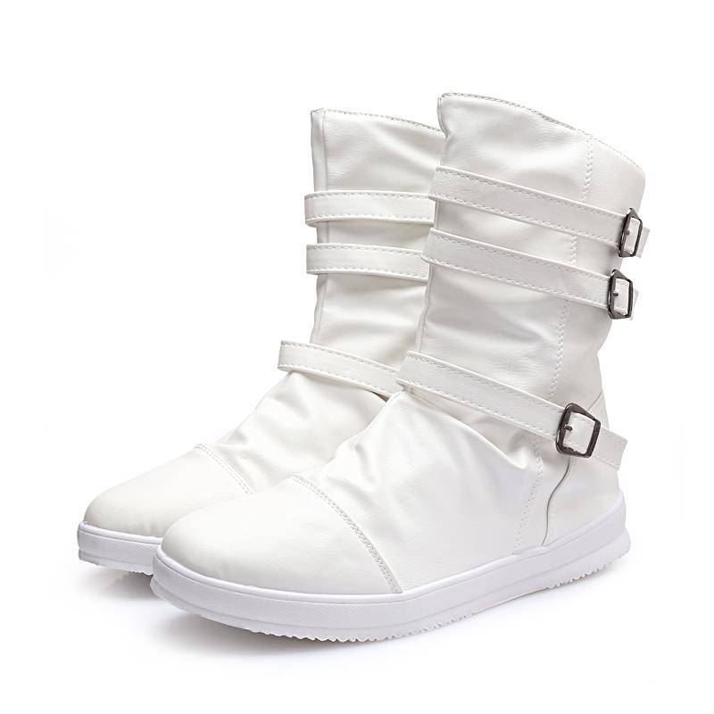 Men's boots trend Martin boots men's British high -top shoes Korean version of denim leather boots zipper rivet boots