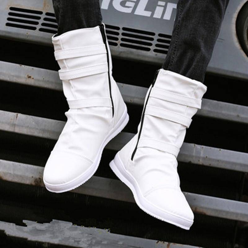 Men's boots trend Martin boots men's British high -top shoes Korean version of denim leather boots zipper rivet boots