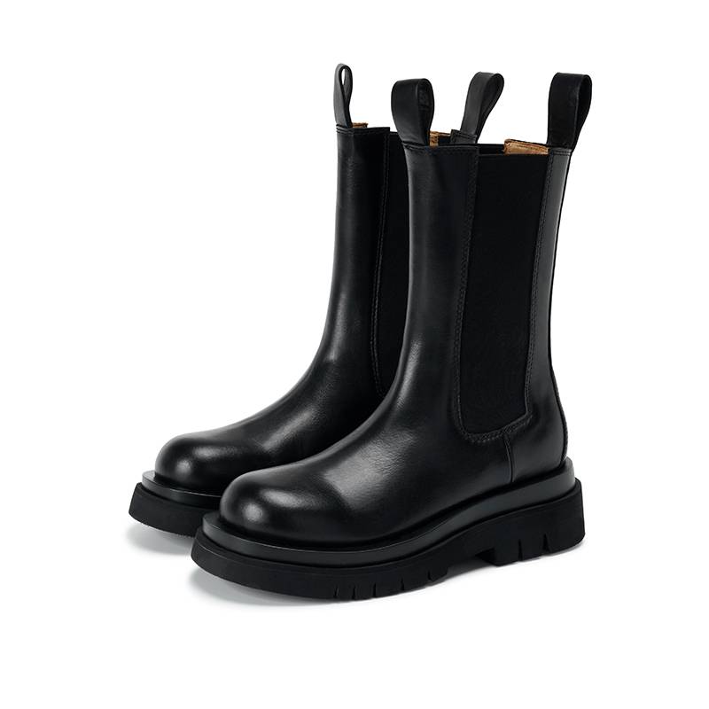 All -leather ~ Growing Martin Boots Women's British Wind in the Women in the Women in the Mid -Wind Mid -bottom Smooth Tubcita Boots Autumn Short Boots