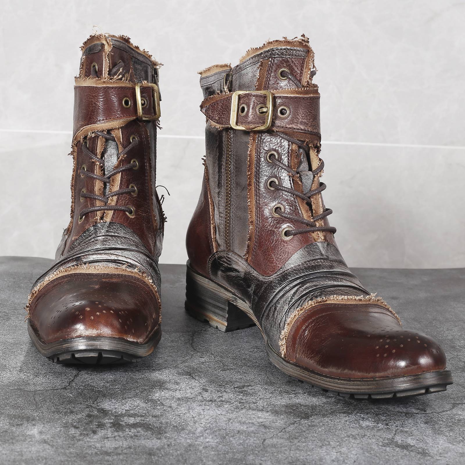 British Martin Boot Single Men's Single Zipper Putting Boots Plagscieci retro trendy denim boots