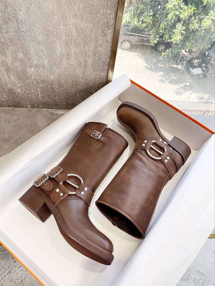 Leather is the old retro western denim boot belt buckle, thick heel, thick heel Martin boots, locomotive boots short boots