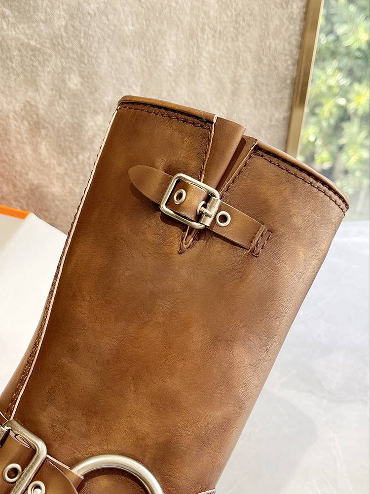 Leather is the old retro western denim boot belt buckle, thick heel, thick heel Martin boots, locomotive boots short boots