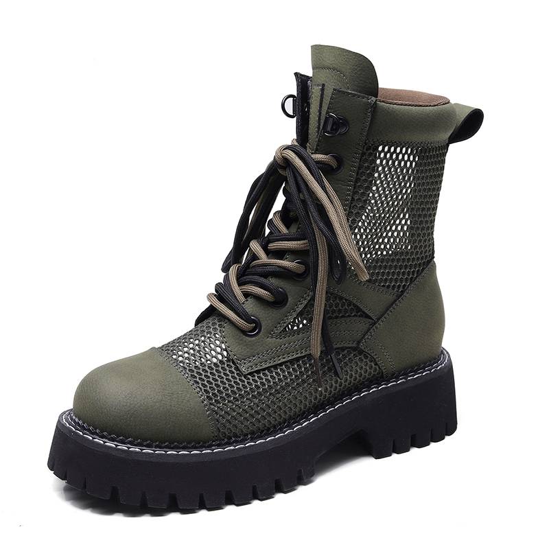 Leather big yellow boots female 2024 Summer thin mesh thick bottom breathable cold shoe Binglun style hollow Martin boots