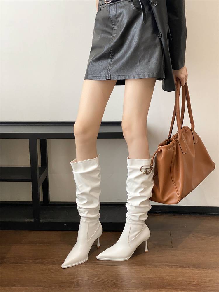 European and American wind pointed pointed heads thin but knee boots women 2023 fine heel boots back zipper high -heeled thin boots