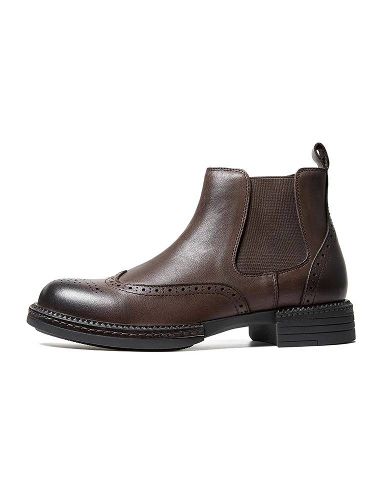 Essonio business leather Broquescieci boots male British style thick bottom Martin boots low handmade leather boots