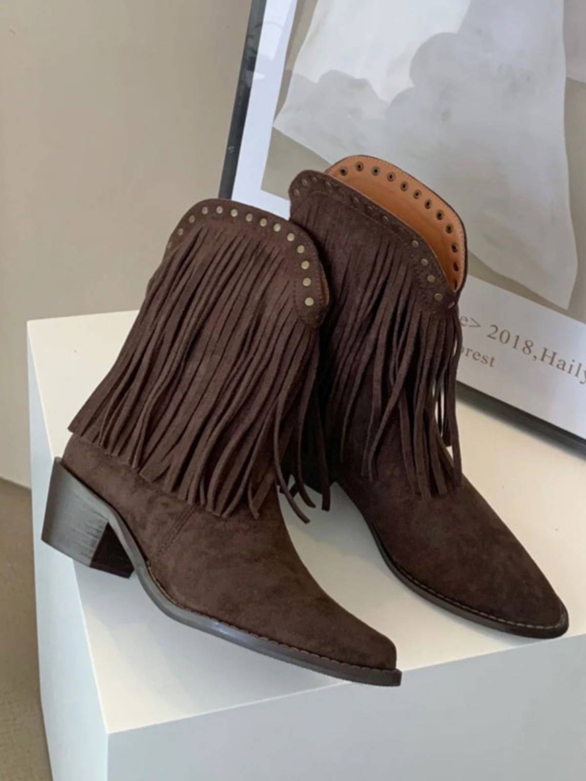 2024 Autumn and Winter European and American Flurium Skin Skin Rough Heaven Radio Retro Radio Martin Boots High Heel Set Boots