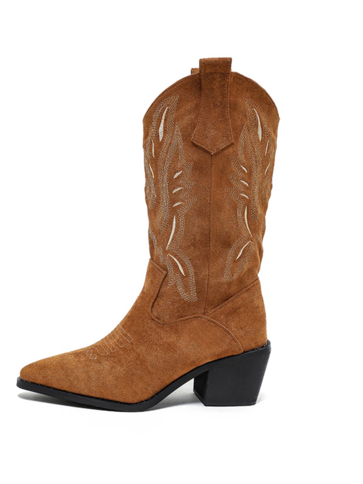 2024 autumn and winter new Bohemian ethnic wind embroidered denim Western boots, rough heels, knee boots, horses boots