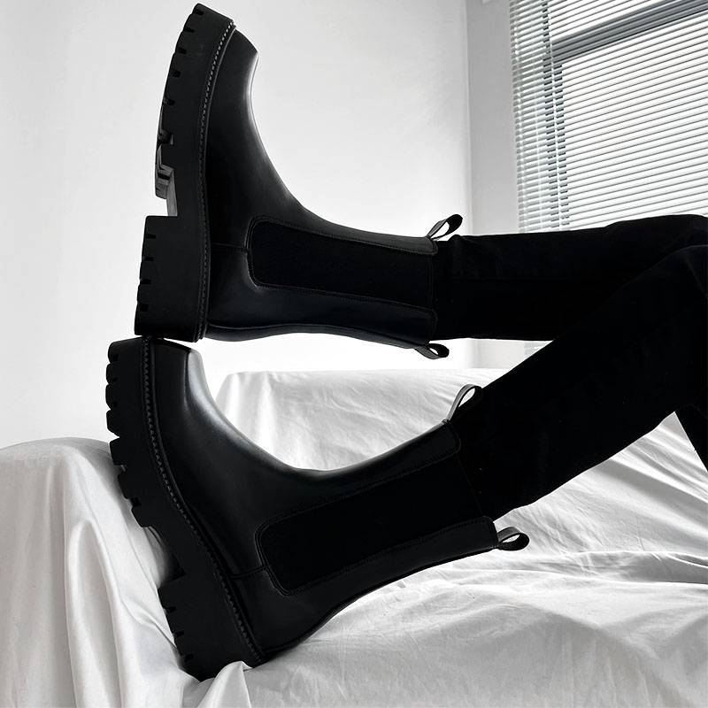 British style square -headed cigarette tube Chelsea boots men's thin long tube Martin boots Korean version red leather locomotive high -top shoes