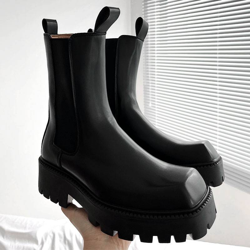 British style square -headed cigarette tube Chelsea boots men's thin long tube Martin boots Korean version red leather locomotive high -top shoes
