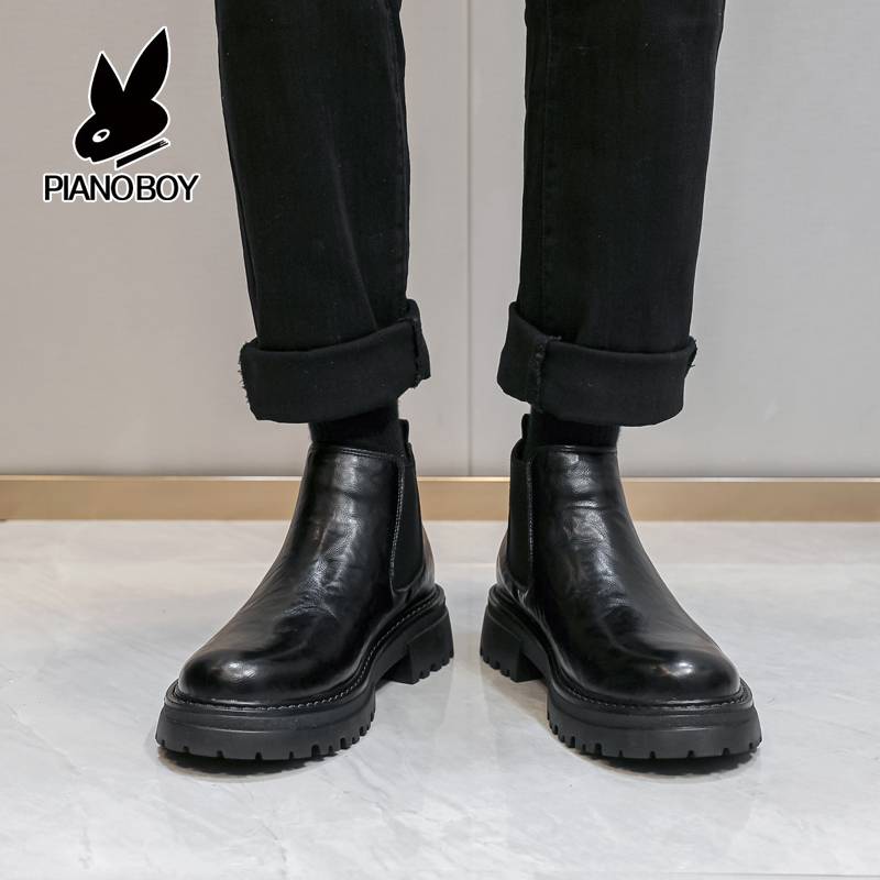 Chelsea boots male 2024 spring and summer help thick bottom boots Binglun wind men's leather warm low -top Martin boots