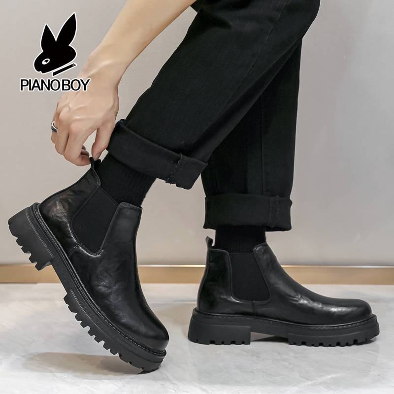 Chelsea boots male 2024 spring and summer help thick bottom boots Binglun wind men's leather warm low -top Martin boots