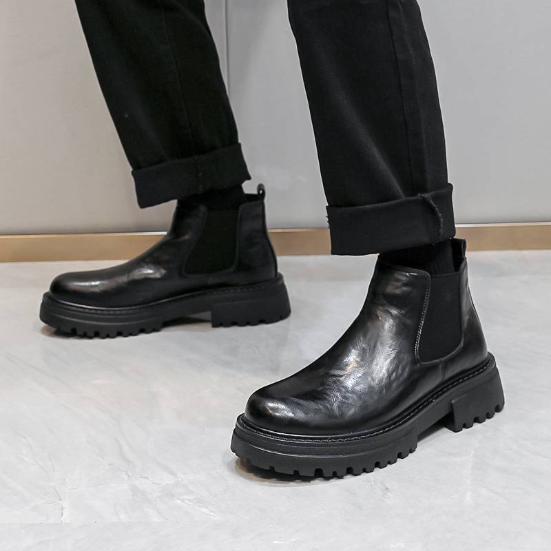 Chelsea boots male 2024 spring and summer help thick bottom boots Binglun wind men's leather warm low -top Martin boots