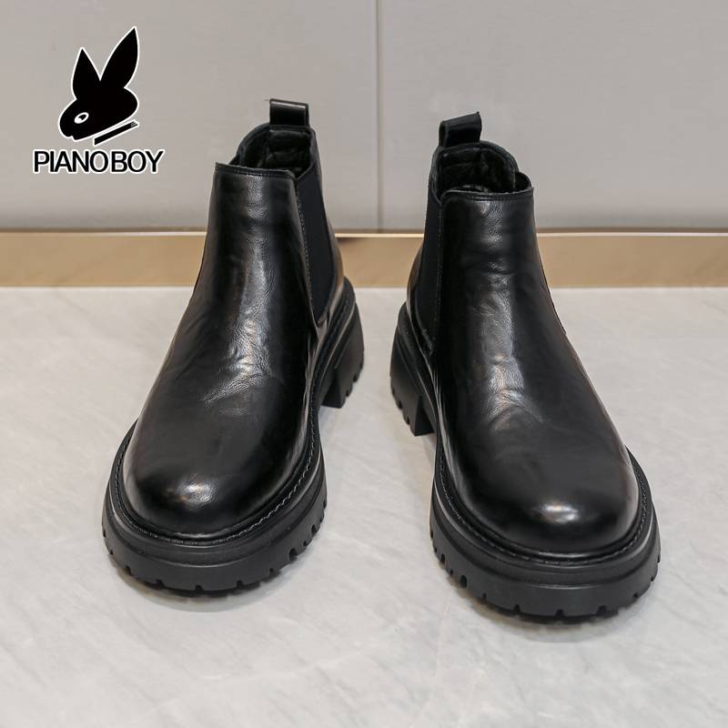 Chelsea boots male 2024 spring and summer help thick bottom boots Binglun wind men's leather warm low -top Martin boots