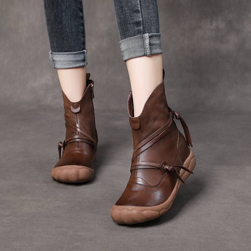 2024 spring and autumn new hollow boots women's soft bottom breathable high -top single boots ethnic retro boots holes holes leather boots