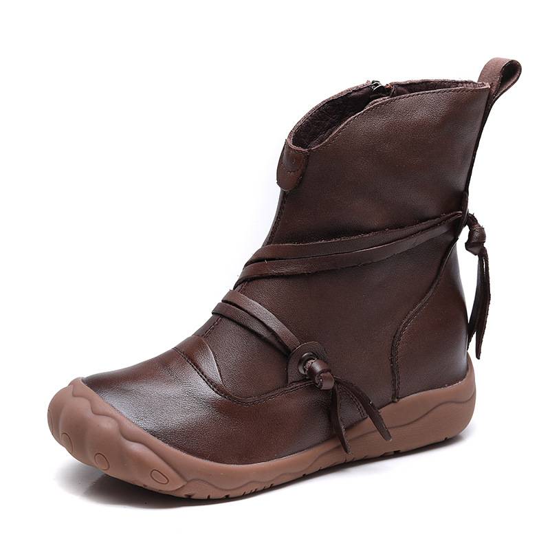 2024 spring and autumn new hollow boots women's soft bottom breathable high -top single boots ethnic retro boots holes holes leather boots
