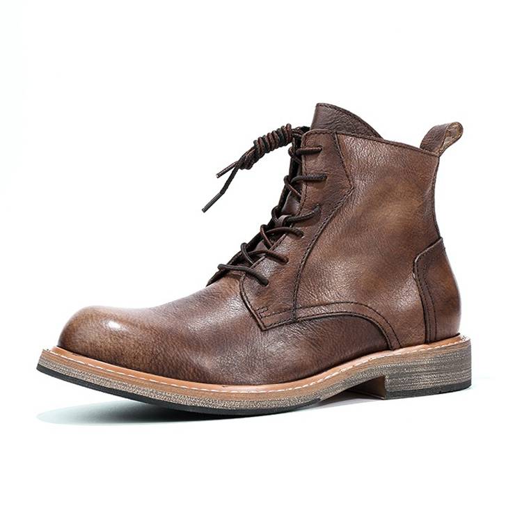 Ruondmam Men's Leather Martin Boot Retro Handmade Boots Summer Breath Motorcycle Boot High British Workers Boots