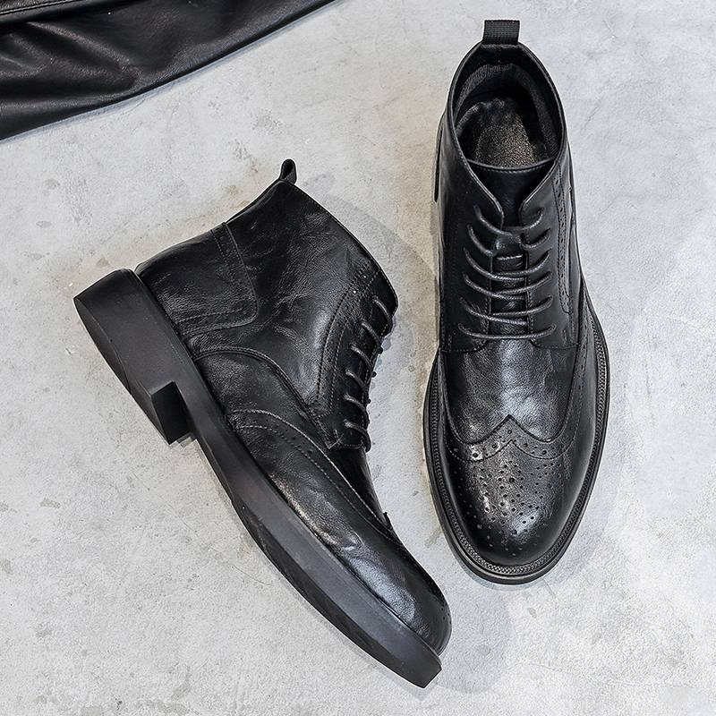 Brock short boots male leather Martin boots Zhongbang 2024 new soft leather British high -top shoes high -level men's shoes