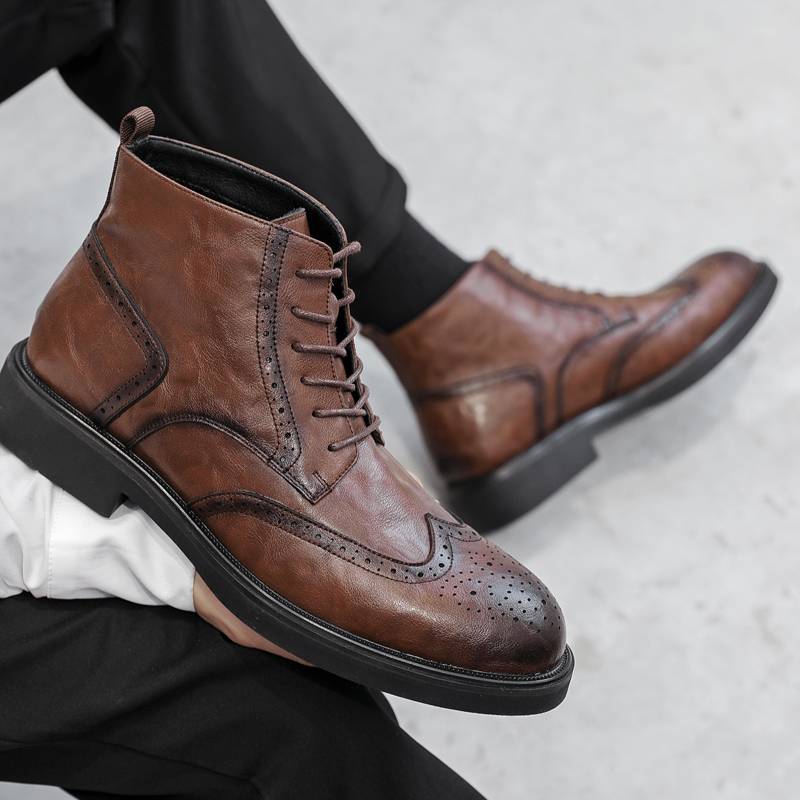 Brock short boots male leather Martin boots Zhongbang 2024 new soft leather British high -top shoes high -level men's shoes