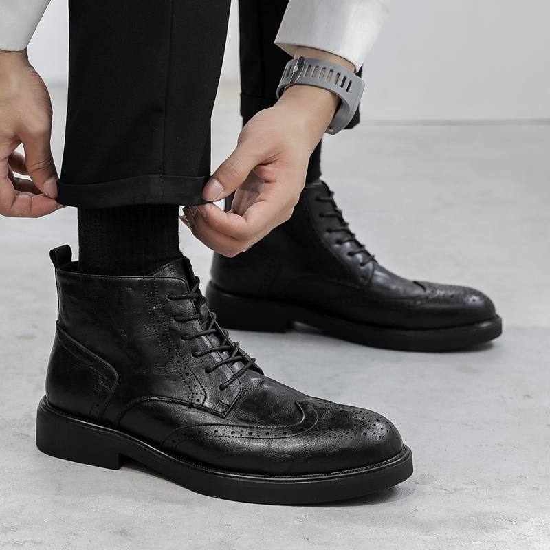 Brock short boots male leather Martin boots Zhongbang 2024 new soft leather British high -top shoes high -level men's shoes