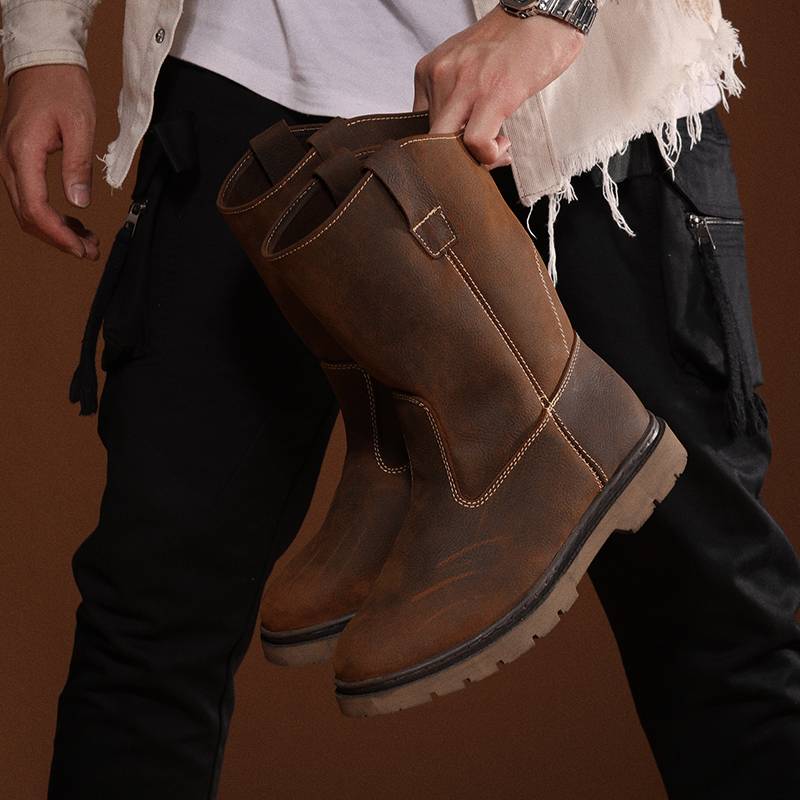 Autumn high -gang cowhide Mongolian boots waterproof Martin boots men's worker boots breathable horse boots leather boots female knight boots