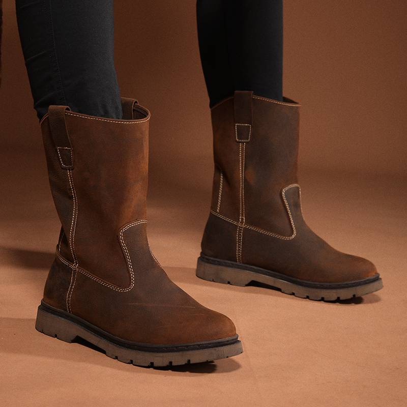 Autumn high -gang cowhide Mongolian boots waterproof Martin boots men's worker boots breathable horse boots leather boots female knight boots