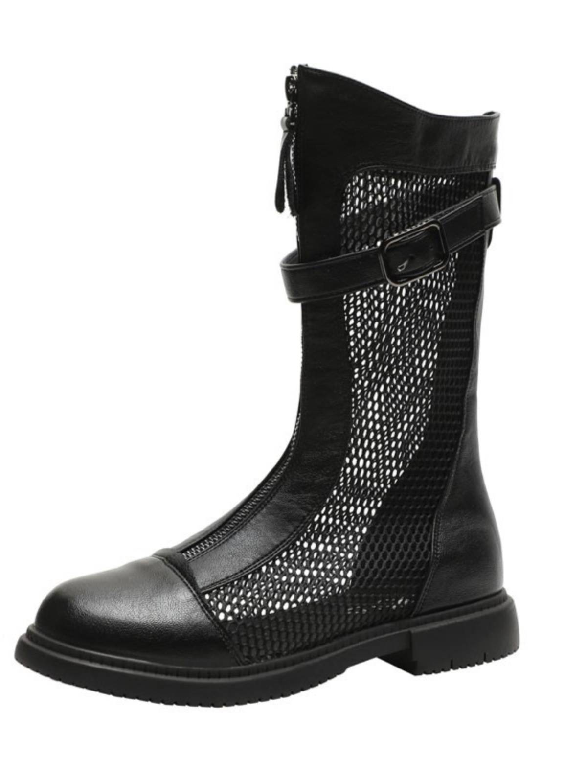 Guidi Fame Black Hollow Martin Boots Female Summer Thin Leather Flat Platform Boots Net Speed ​​Bad Boot Women