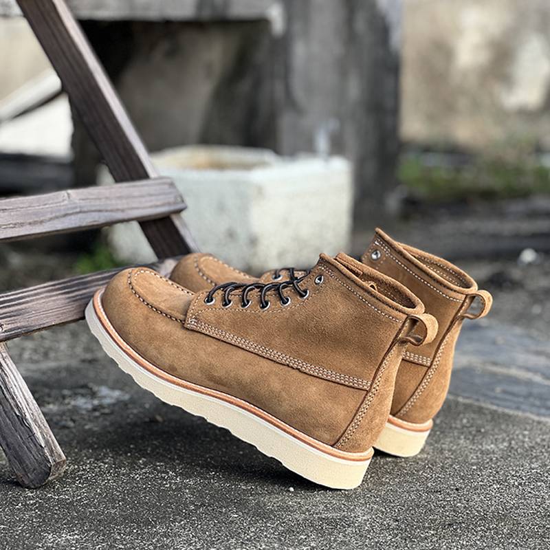 Gongcong boots male solid head layer cowhide American retro trend handmade leather shoes 8777 lace -up high -top Martin boots