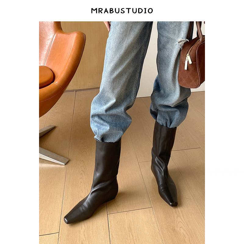 Templimal temperament small Fangto and wide -mouth boots wide tube tires of cowccocci small short boots women autumn and winter