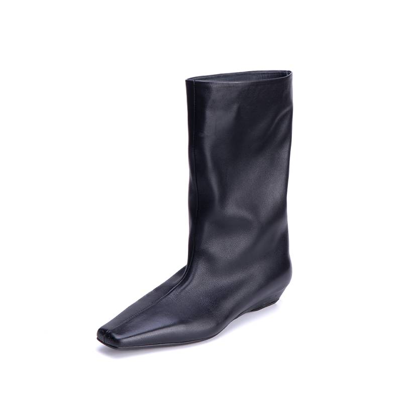 Templimal temperament small Fangto and wide -mouth boots wide tube tires of cowccocci small short boots women autumn and winter
