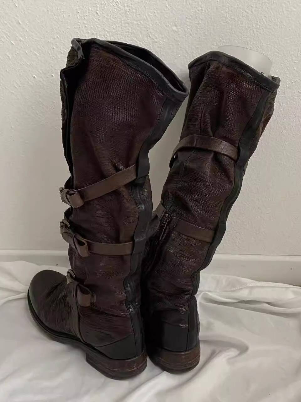 Waste soil wind retro belt buckling street pile boots female 2024 new niche brown denim boots boots