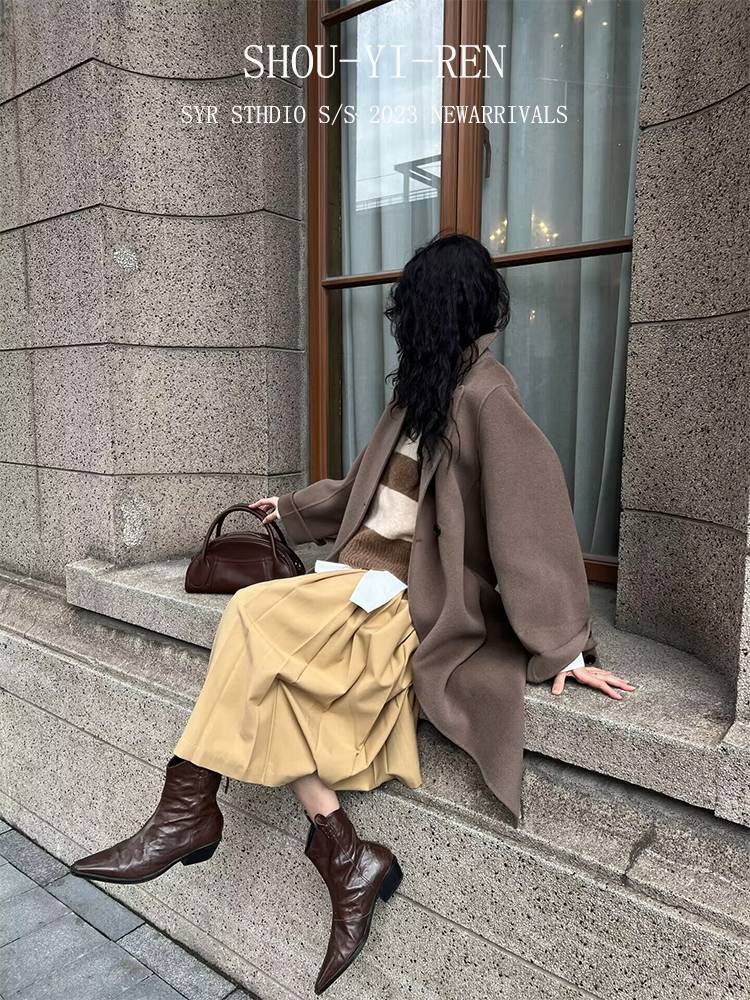 Wrinkle leather boots short boots street women's shoes 2024 new thick British wind locomotive mid -tube increase Martin boots