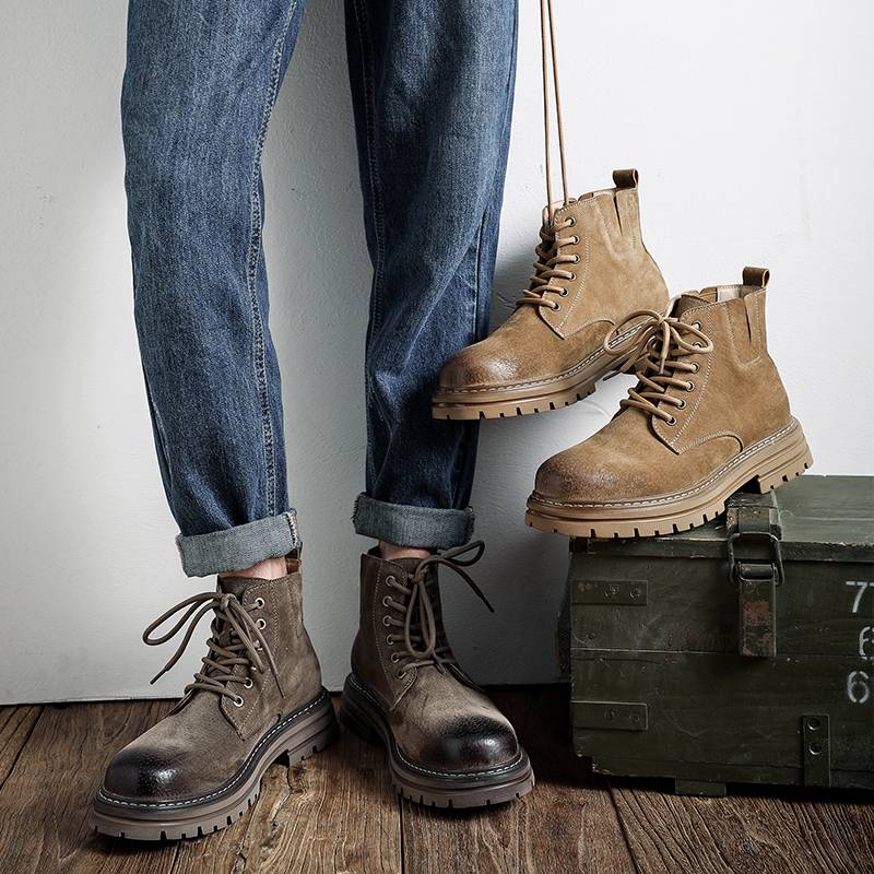 Ferdin boots men's summer new versatile high -top outdoor outdoor worker boots thick bottom increase men's short boots yellow boots