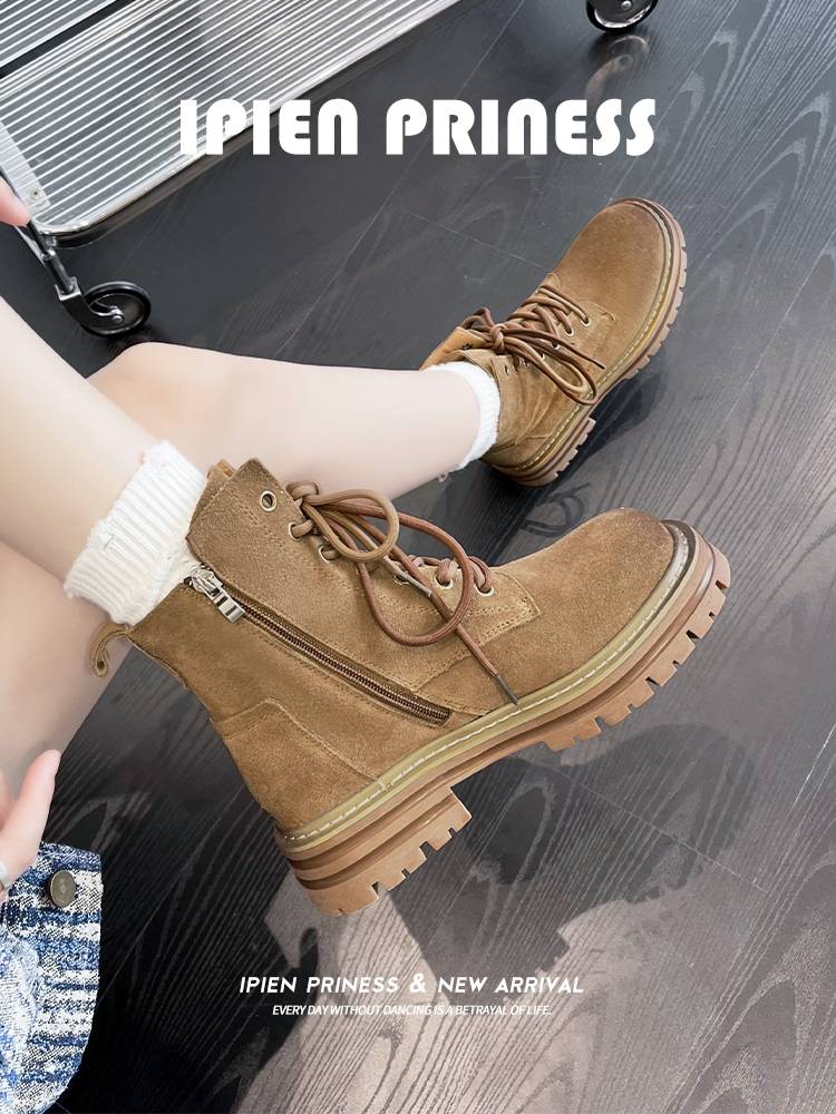 Brown Martin Boot Women 2024 New Summer Prairie Travel Western denim boots explosion thick -soled workers short boots