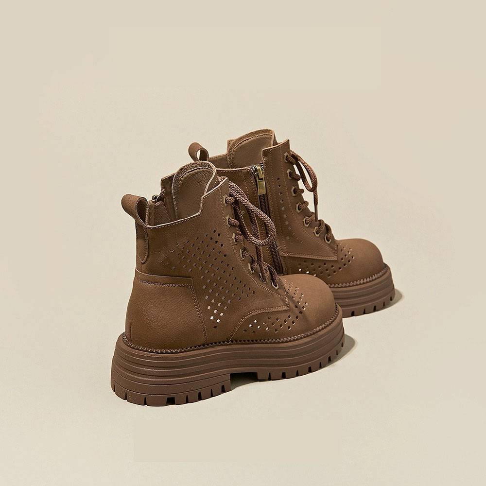 2024 new hollow Martin cold boots female 8cm small whole cow leather increases casual breathable thick bottom summer