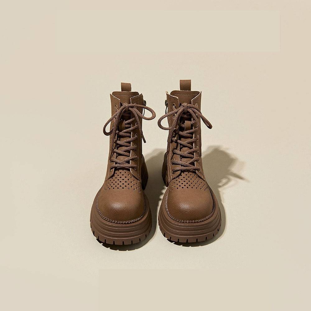 2024 new hollow Martin cold boots female 8cm small whole cow leather increases casual breathable thick bottom summer
