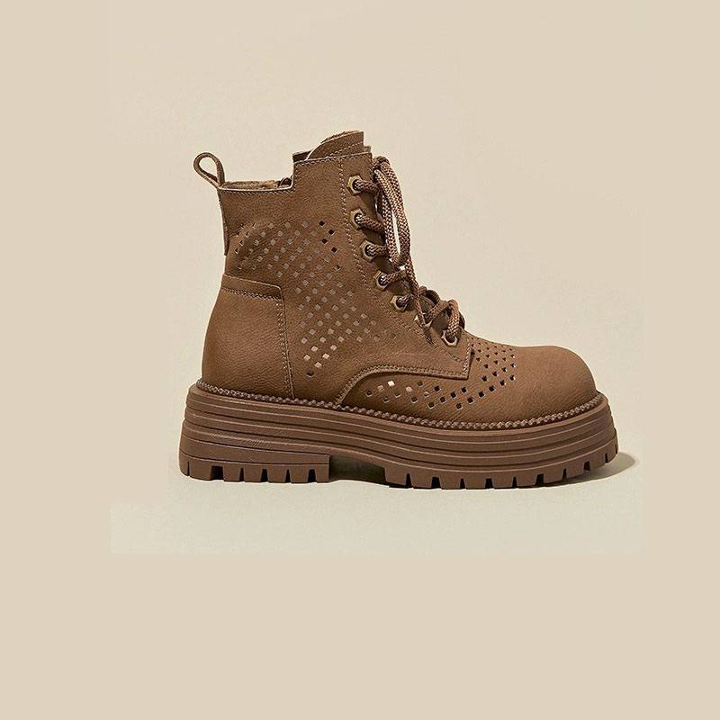 2024 new hollow Martin cold boots female 8cm small whole cow leather increases casual breathable thick bottom summer
