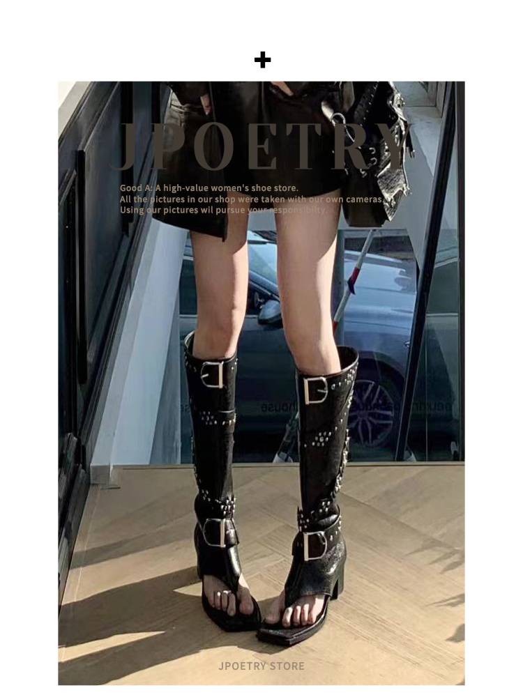 Liu Nailing Boots Female 2024 New Summer Boots Hot Girl Retro Fried Street Locomotive Black Black Tip Black Boots