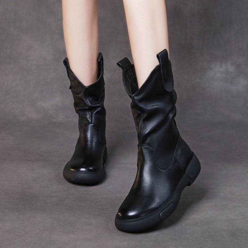 Outdoor horse boots pile boots female leather boots in the autumn and winter flat soft leather single boots trend wild Martin boots