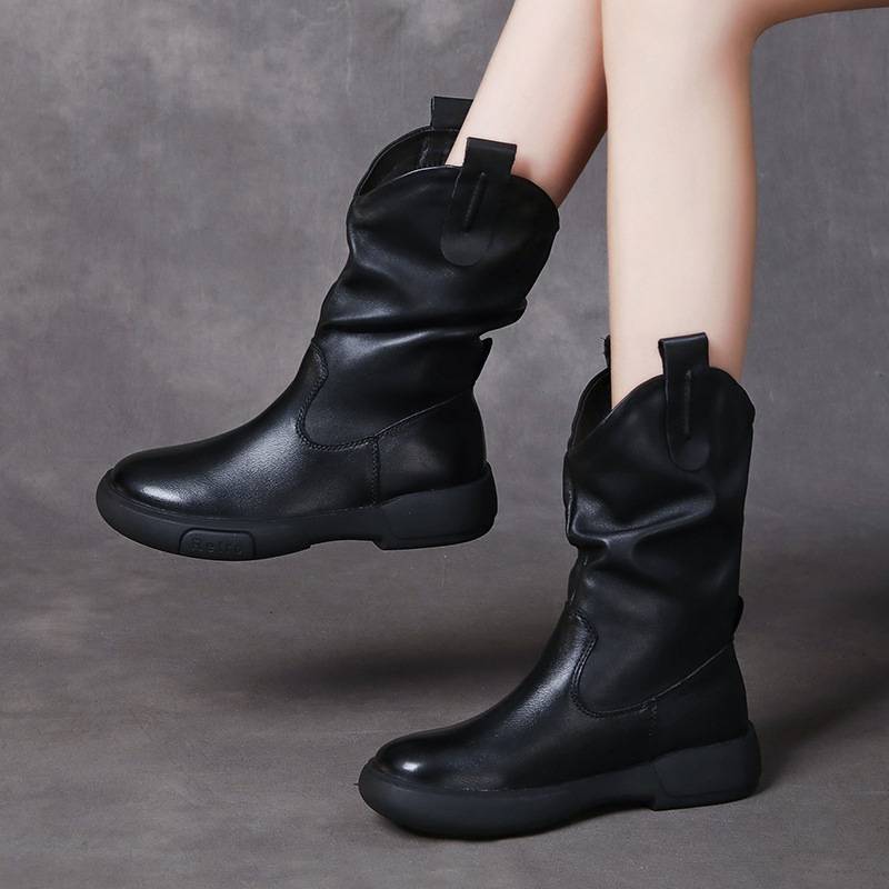 Outdoor horse boots pile boots female leather boots in the autumn and winter flat soft leather single boots trend wild Martin boots