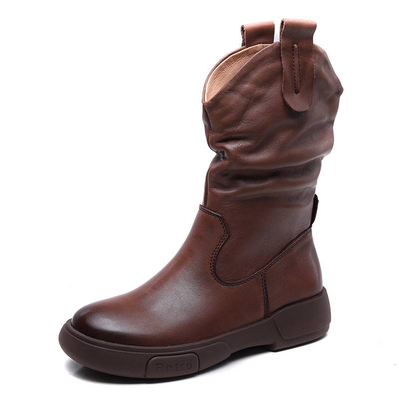 Outdoor horse boots pile boots female leather boots in the autumn and winter flat soft leather single boots trend wild Martin boots