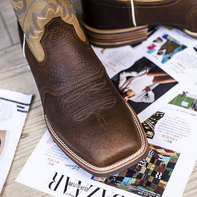 Palitutu new embroidery knight boots thick heel western denim boots ride boots riding shoes male knight boots