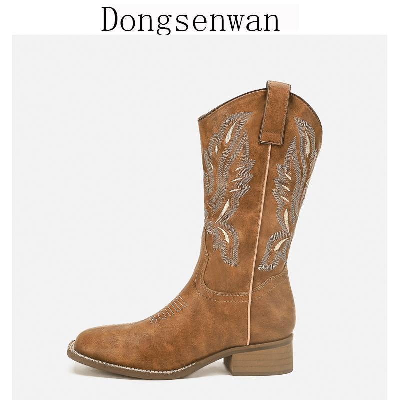 2022 new rough -heeled Western denim boots V