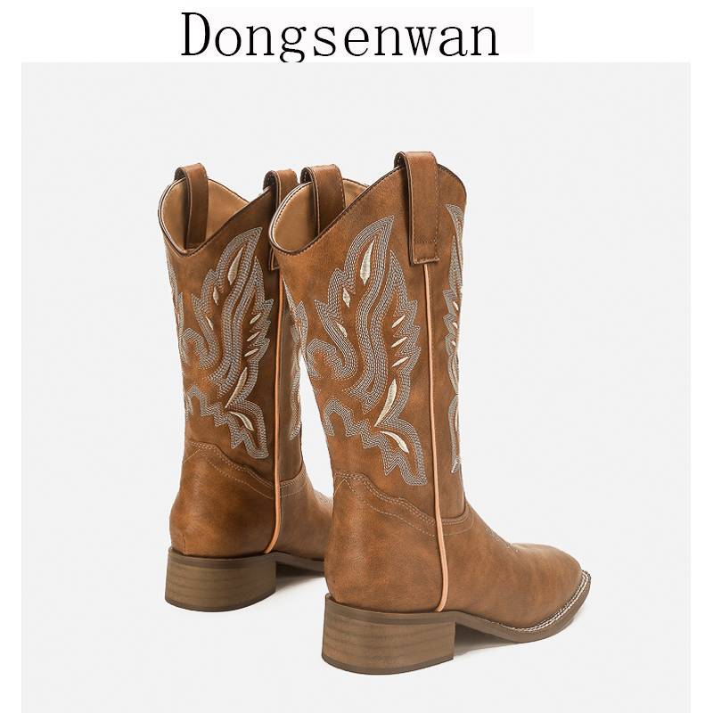 2022 new rough -heeled Western denim boots V