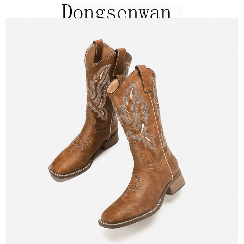2022 new rough -heeled Western denim boots V